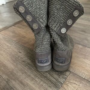 UGG Charcoal Knit Boots with Button Accents